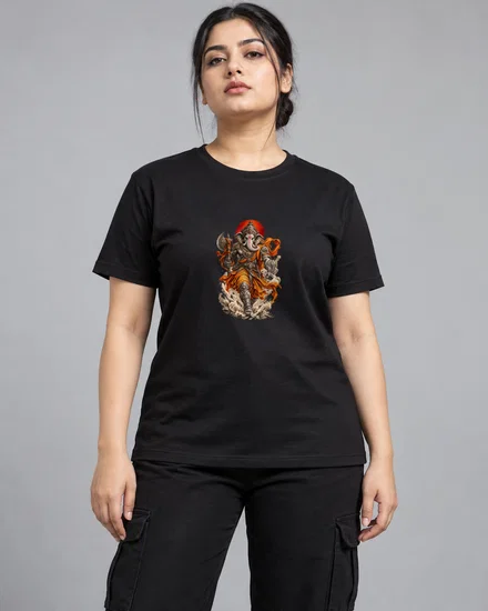 Warrior Ganesha Charging Forward printed T-shirt for women