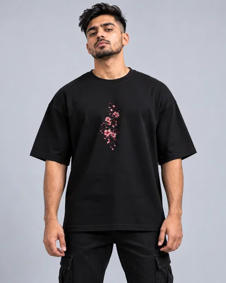 Watercolour Sakura Branch With Falling Petals printed T-shirt for men and women