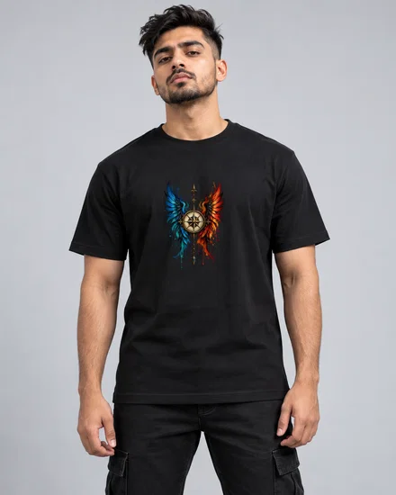 Watercolour Wings And Compass Emblem printed T-shirt for men and women