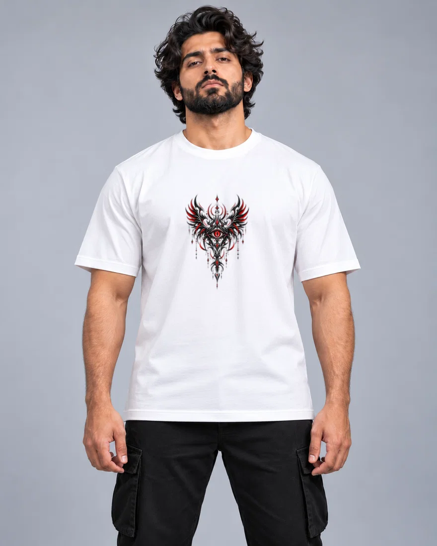 Winged Crimson Eye Totem printed T-shirt, white